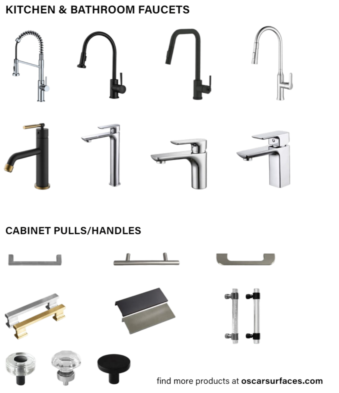 KITCHEN & BATHROOM FAUCETS AND CABINET PULLS/HANDLES